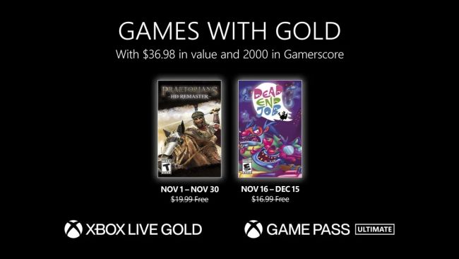 Annonce des titres Xbox Games with Gold de novembre