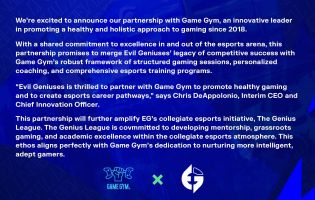 Evil Geniuses conclut un partenariat avec Game Gym