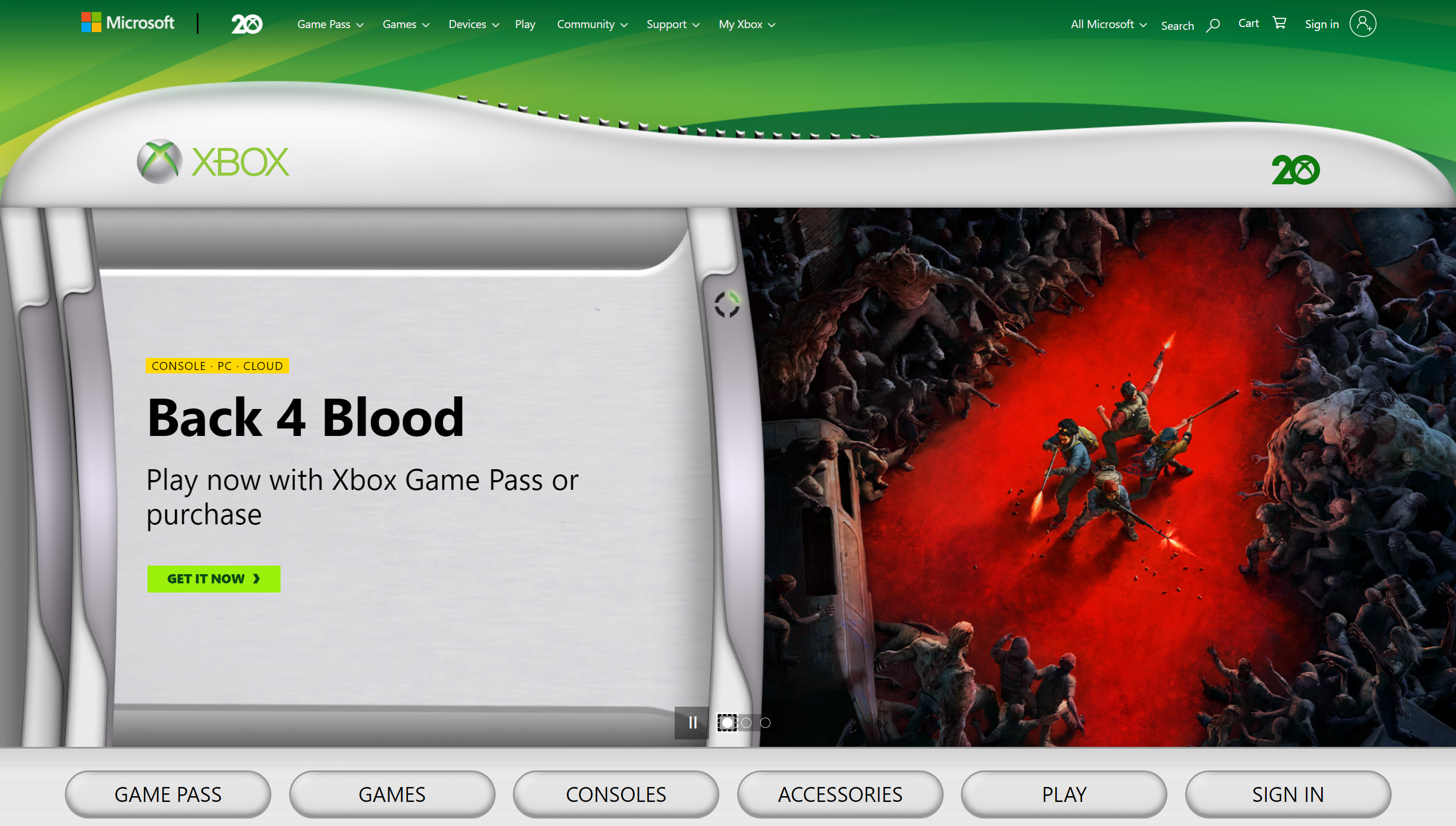 Le site affiche des menus dans le style de la Xbox 360